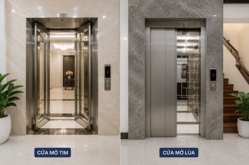 Thang máy cửa mở tim hay cửa mở lùa