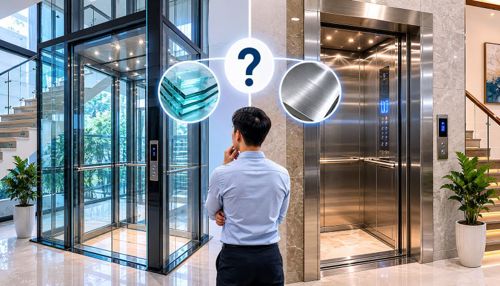Nên chọn thang máy kính hay inox