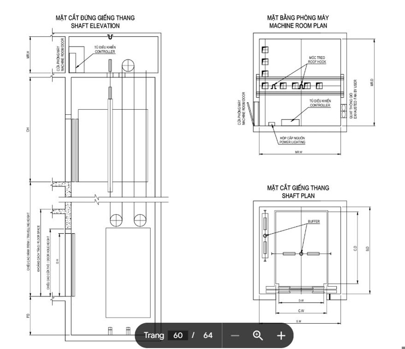 Bản thiết kế thang máy chở hàng có phòng máy