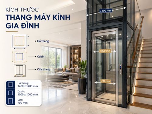 Kích thước thang máy kính gia đình​