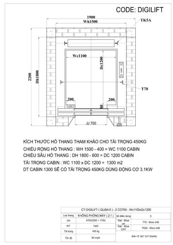 Kích thước hố thang máy gia đình​